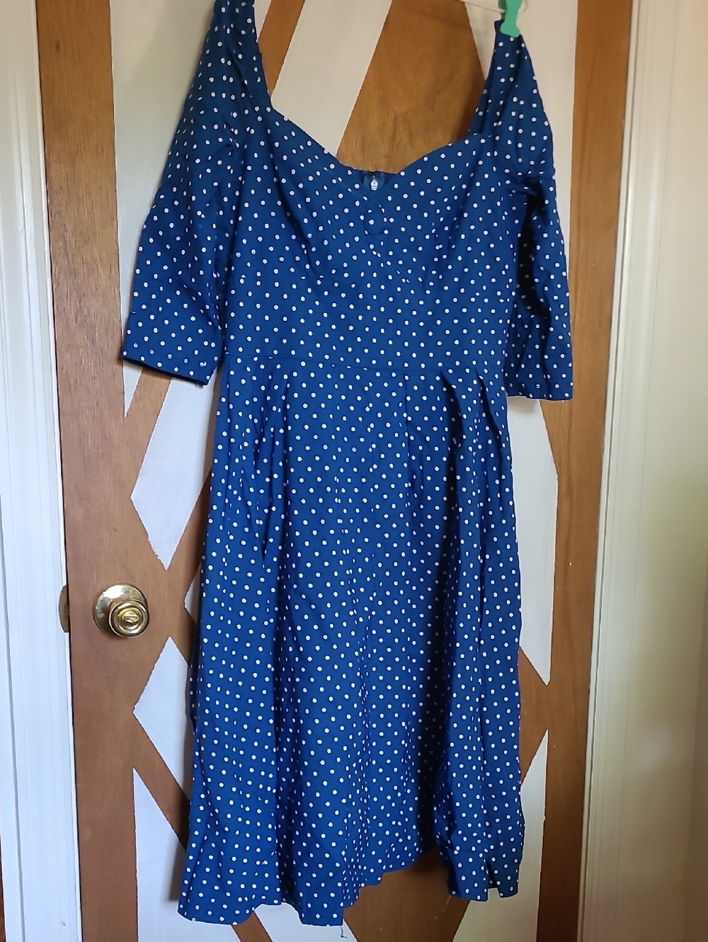 Unique Vintage Blue and White Polka Dot Midi Dress